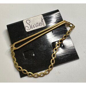 Vintage Gold Tone Square Link Box Chain SWANK Tie Bar Clip